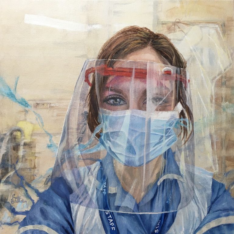 OIL PORTRAIT - This is the NHS oil portrait I’ve done as part of wonderful initiative instigated by Tom Croft. It is of ICU nurse Hayley Bissett from Barton-Upon-Humber who was nominated by her sister Penny Wright to have a free portrait painted by me. Hayley works long exhausting shifts, we communicated about the portrait via messages inbetween her night shifts. Even though her own father sadly passed away in May she has managed to put her own emotions to one side and continue to carry on with strength and warmth, continually caring for others. The painting is in oils on a canvas size 40x40cm by Sophie Huddlestone 2020.