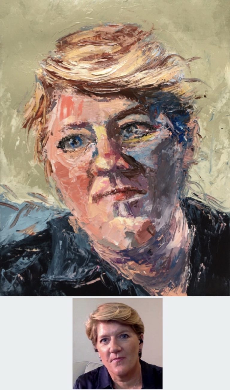 OIL PORTRAIT - Portrait of Clare Balding. I painted this one by using a palette Knife, oil paints on size A4 canvas paper. 2020 by Sophie Huddlestone